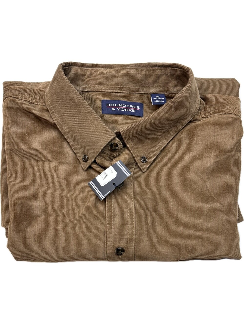 NWT Roundtree & Yorke Men XL Brown Corduroy Button Down Shirt 100% Cotton